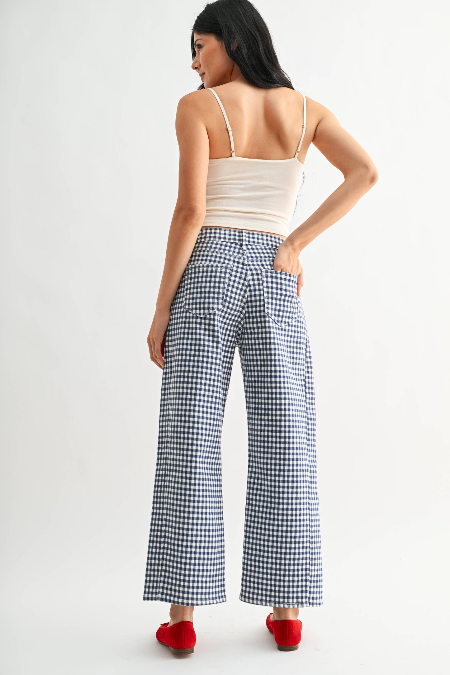 Navy Gingham Barrel Twist Jean