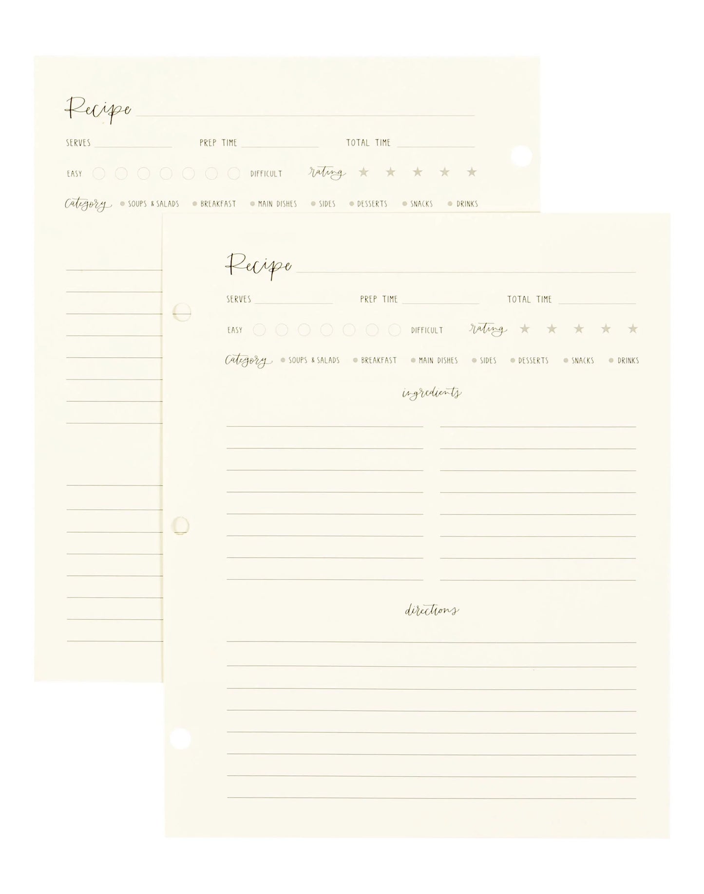Petite Recipe Page Refill