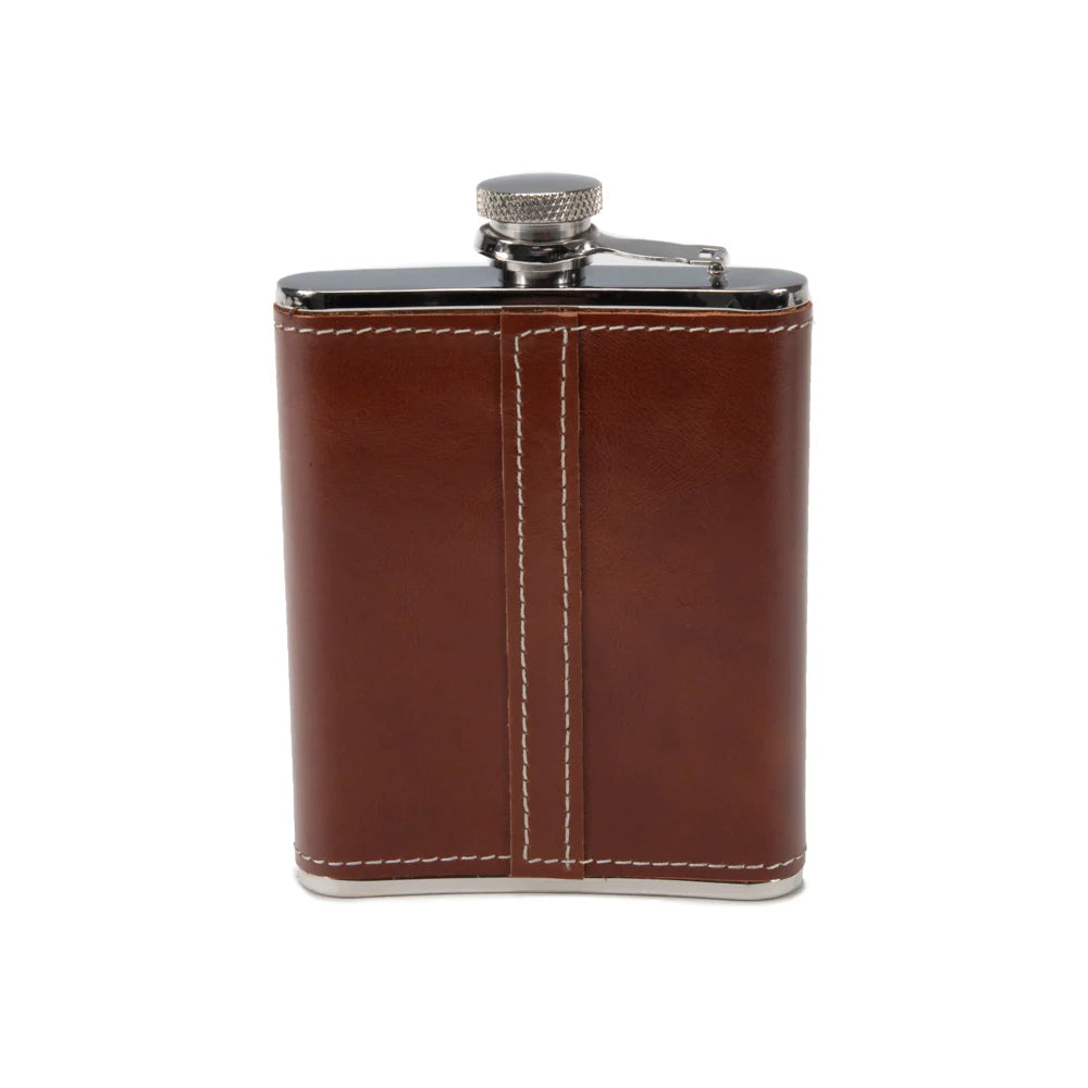 Keep it Personal Flask w/White Stitching 8oz Brown