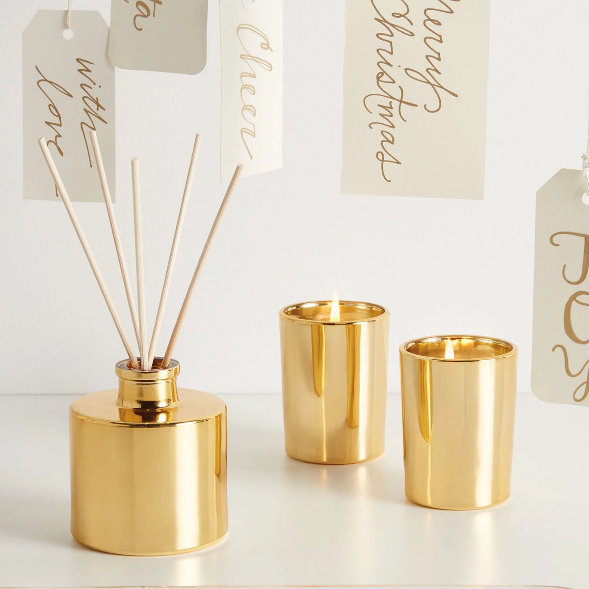 4 oz Petite Gold Gilded Reed Diffuser, Frasier Fir