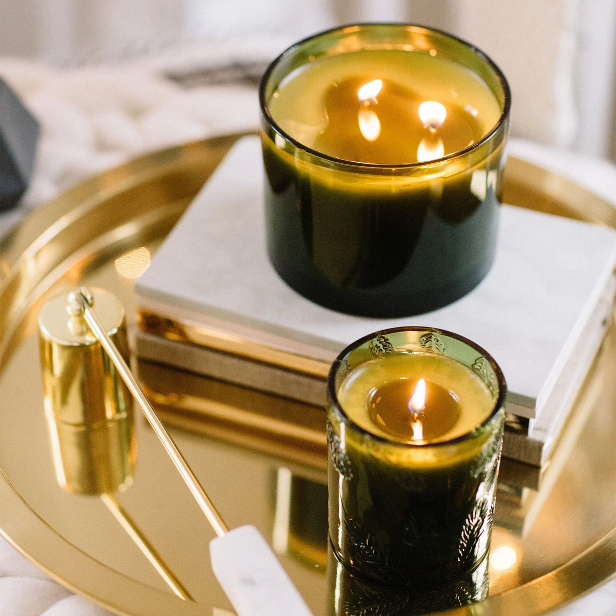 17 oz 3-wick Green Gilded Poured Candle, Frasier Fir