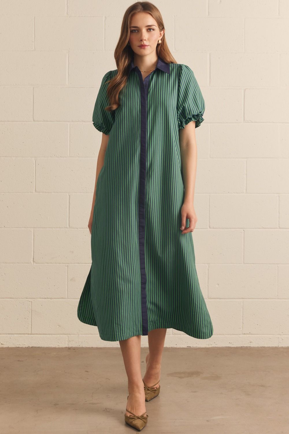 Green Navy Stripe Midi Dress