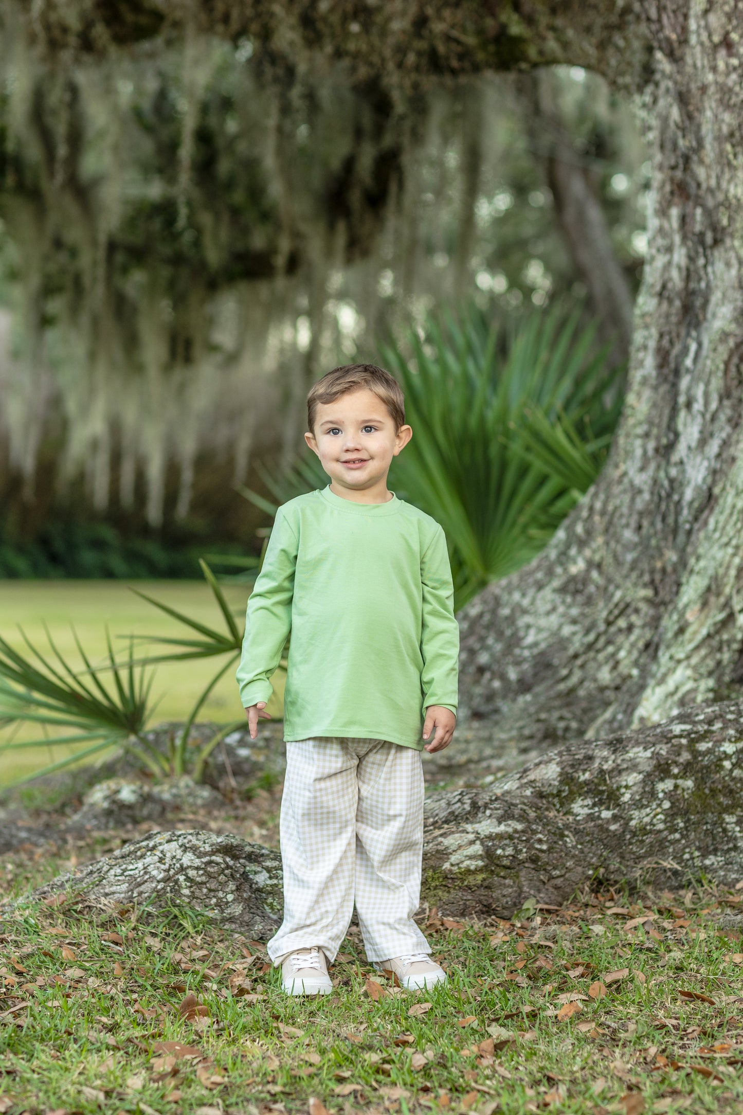 Miller Pant Set- Khaki Gingham/Sage