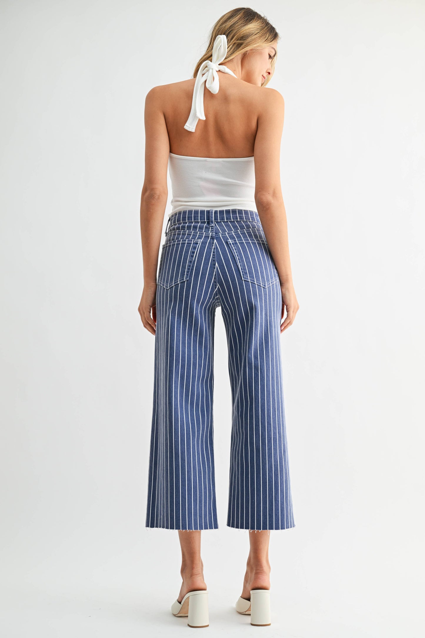 Navy Stripe Scissor Cut Wide Leg