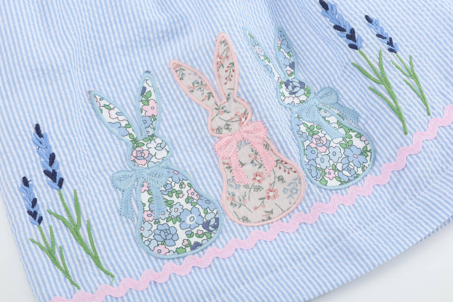 Blue Bunnies Seersucker Yoke Dress