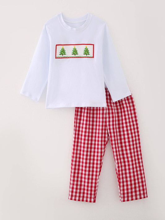Christmas Tree Smocked Pants Set