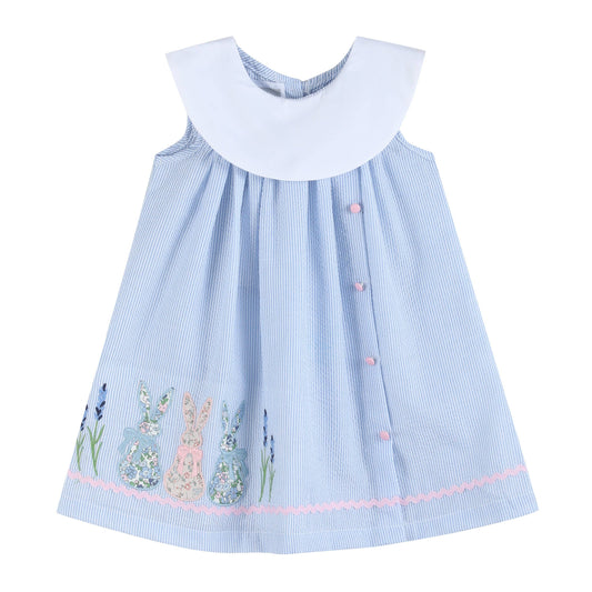 Blue Bunnies Seersucker Yoke Dress