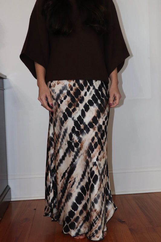 Tie-Dye Silk Midi Skirt