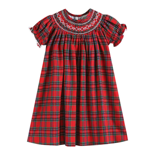 Christmas Tartan Plaid Smocked Bishop Dress