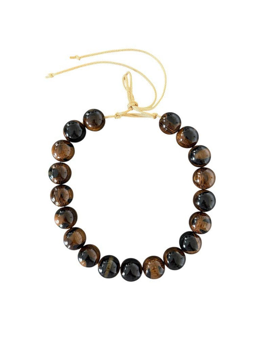 Chunky Beaded Necklace - Woodgrain