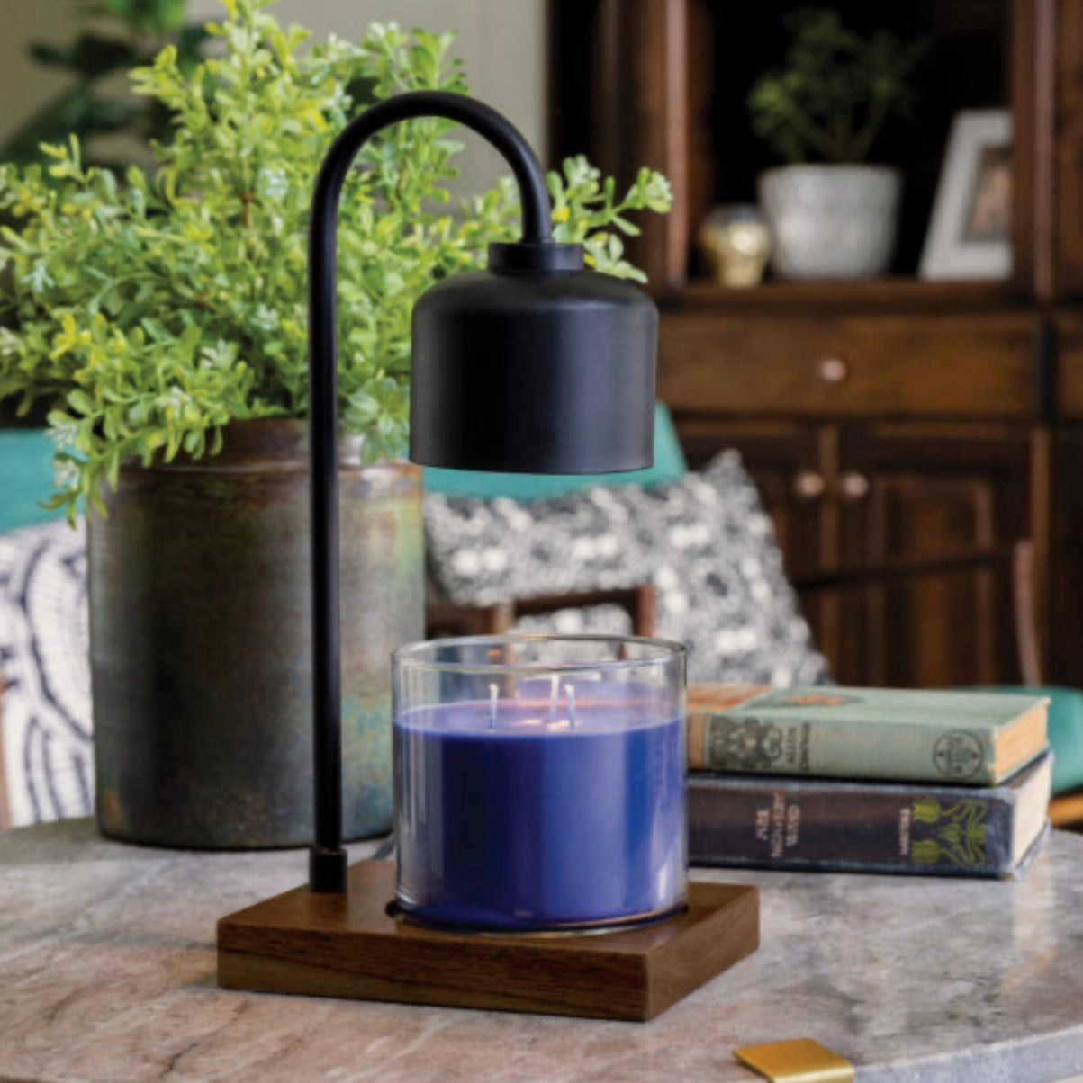 Black & Wood Arched Candle Warmer Lamp