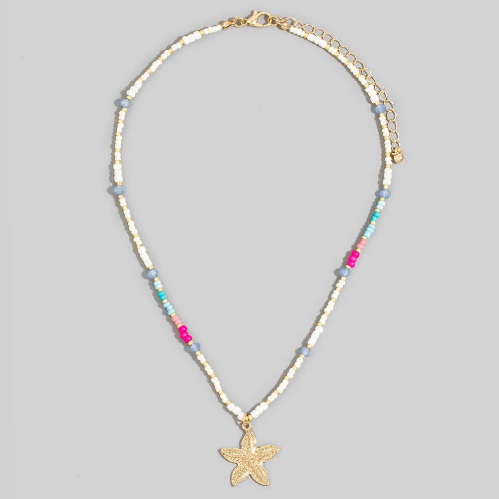 Multi Color Seed Beaded Starfish Pendant Necklace