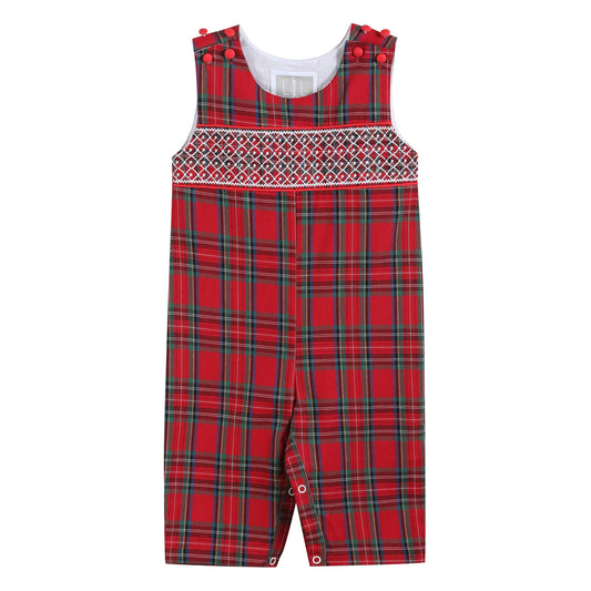 Christmas Tartan Plaid Smocked Overalls