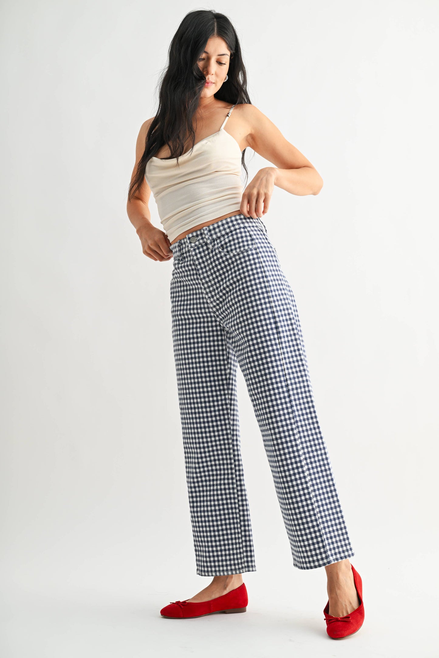 Navy Gingham Barrel Twist Jean