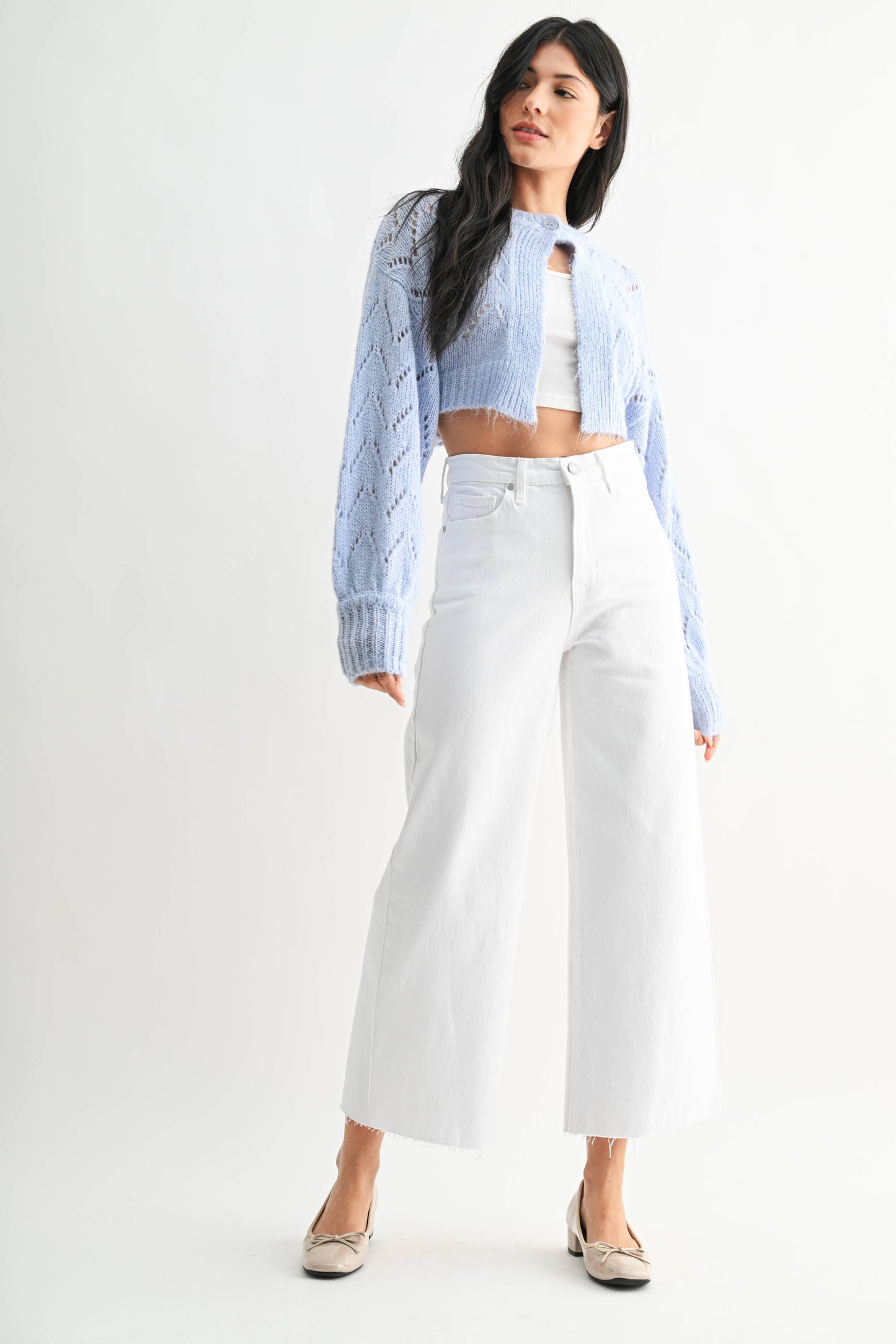 White Scissor Cut Wide Leg Jean