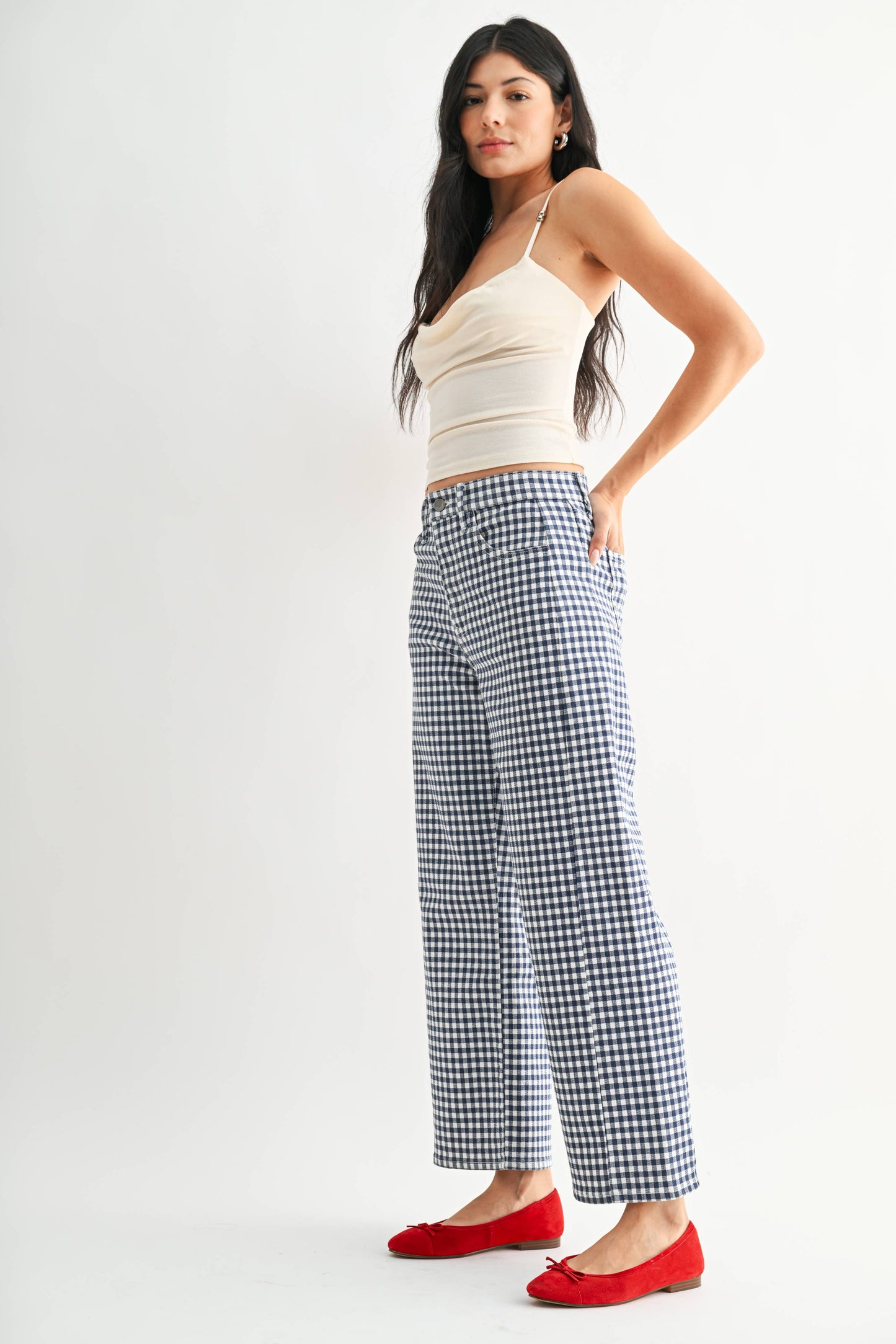 Navy Gingham Barrel Twist Jean