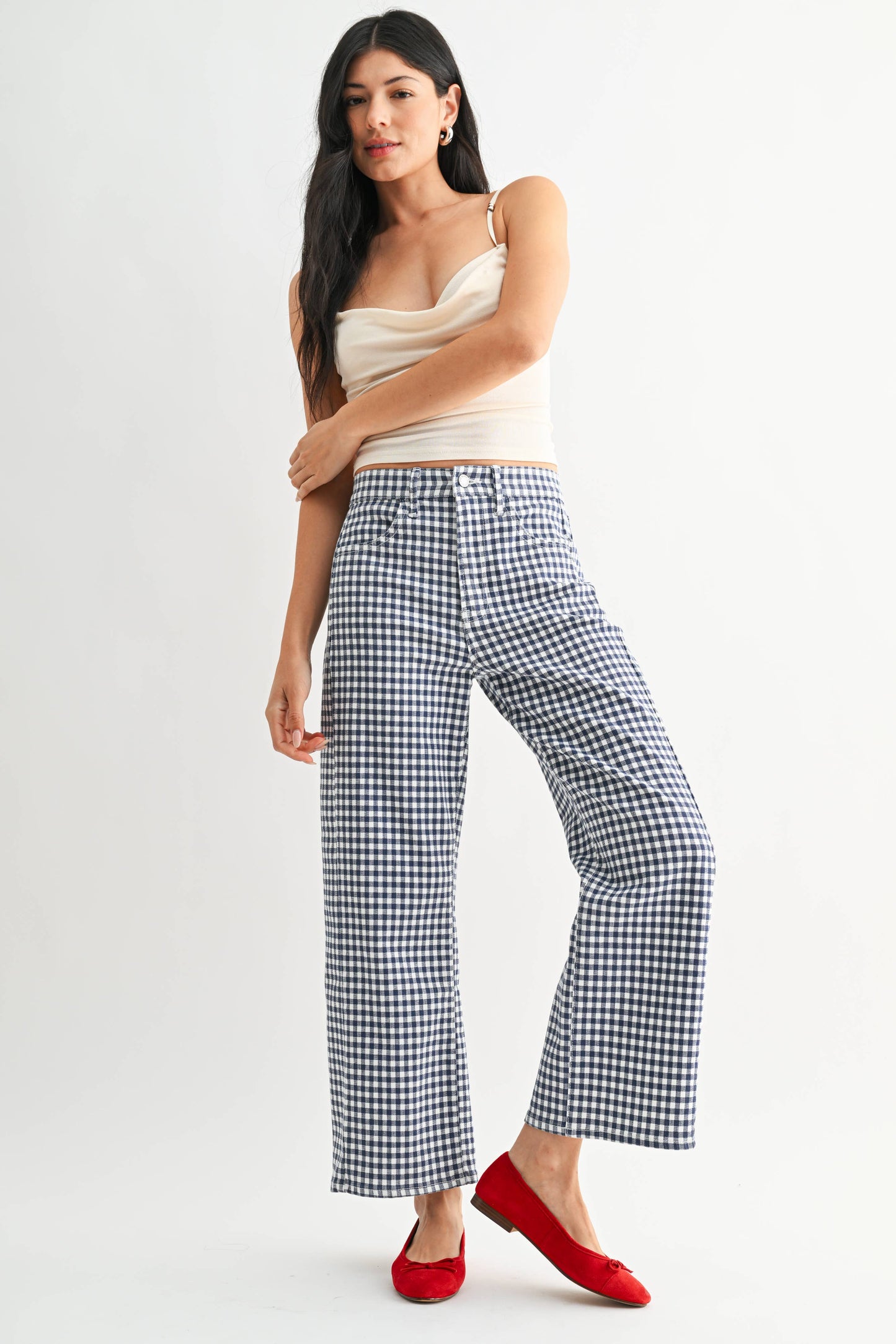 Navy Gingham Barrel Twist Jean