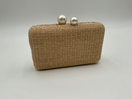 Mimi Pearl Top Straw Clutch