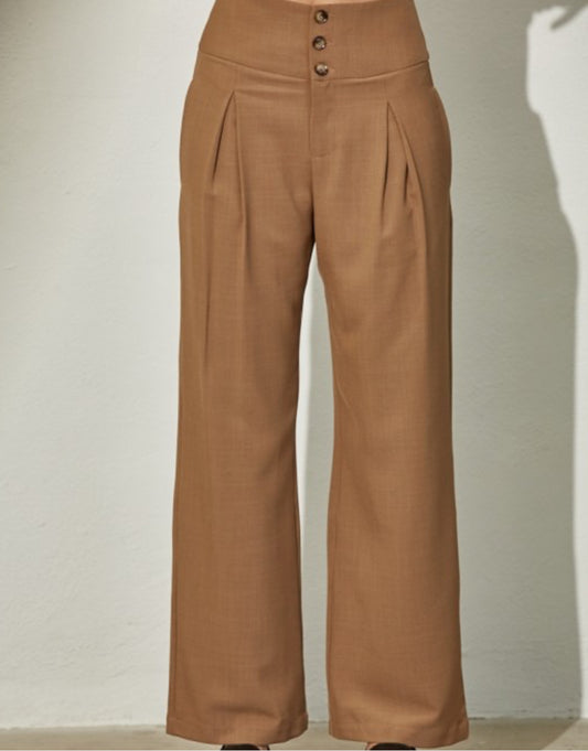 Florence High Wasted Pleated Button Down Wide Leg Pants
