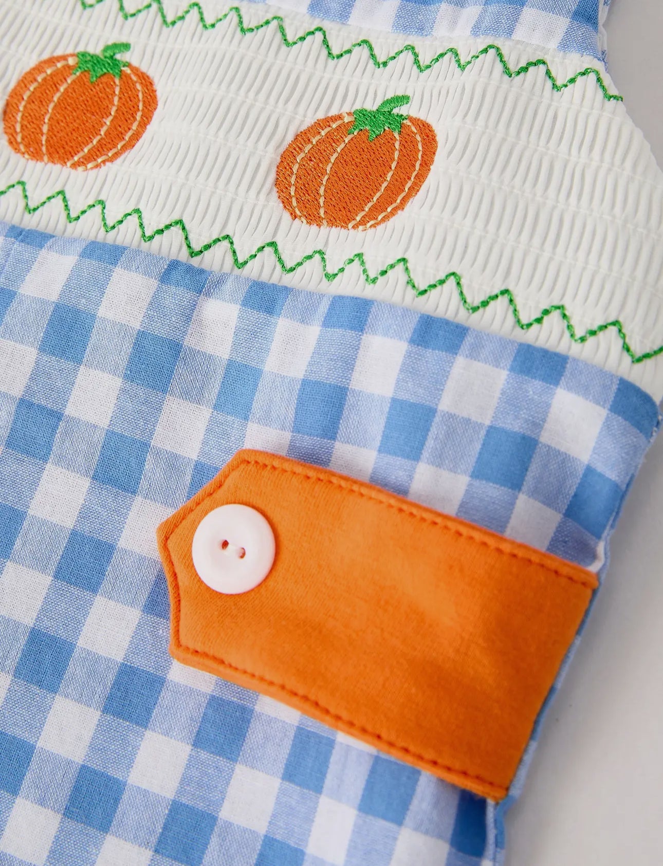 Blue Gingham Pumpkin Baby Boy Romper