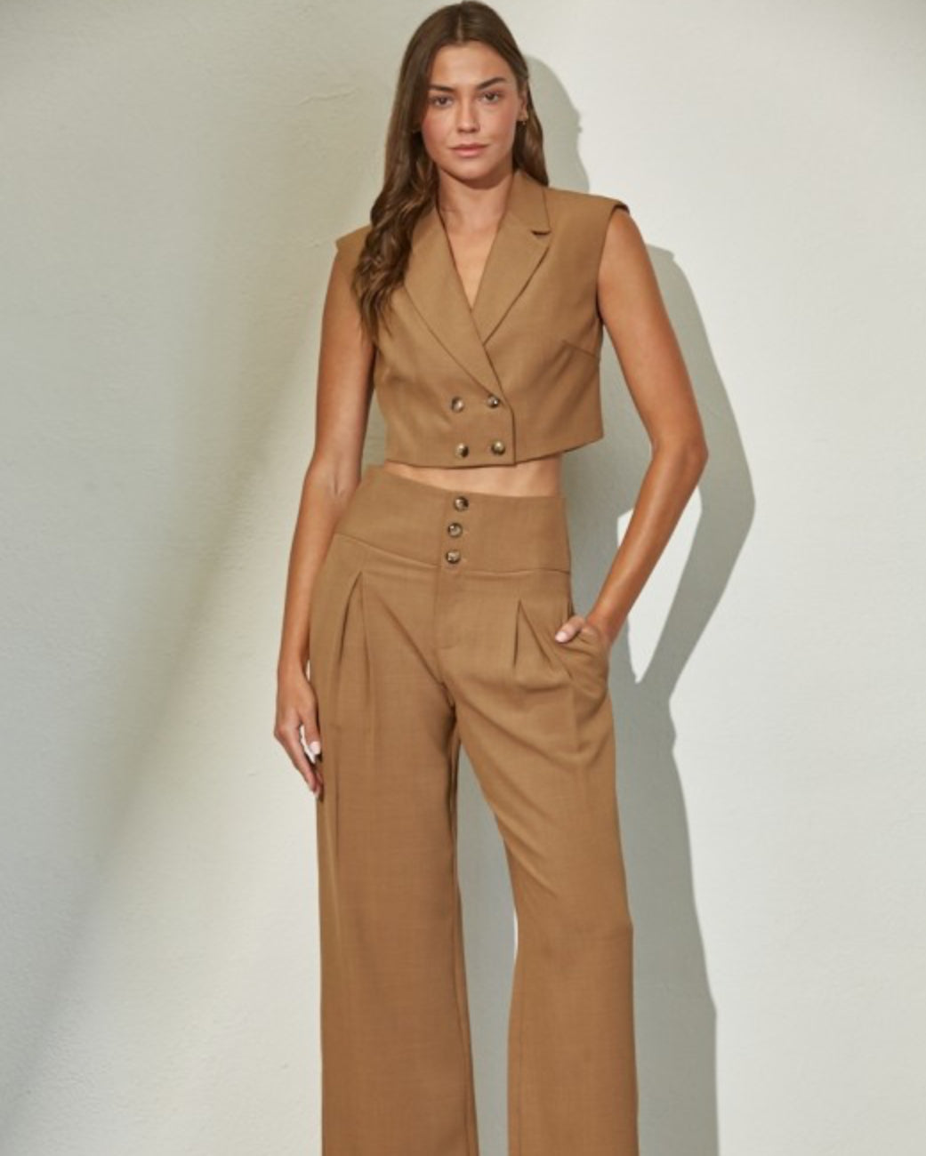 Florence High Wasted Pleated Button Down Wide Leg Pants