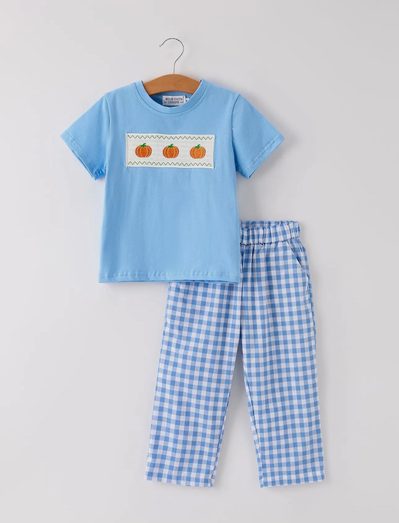 Blue Gingham Pumpkin Boys Set