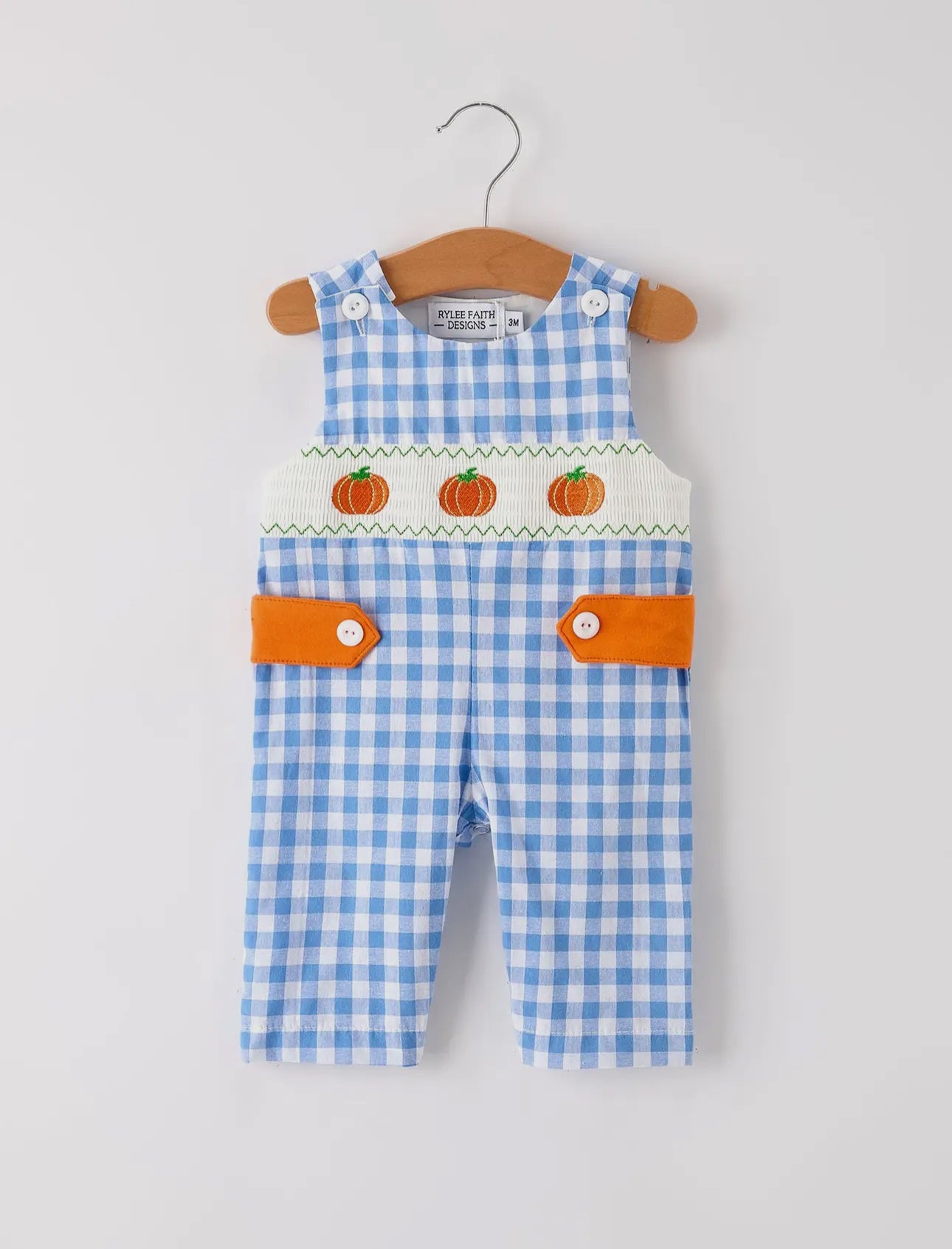 Blue Gingham Pumpkin Baby Boy Romper