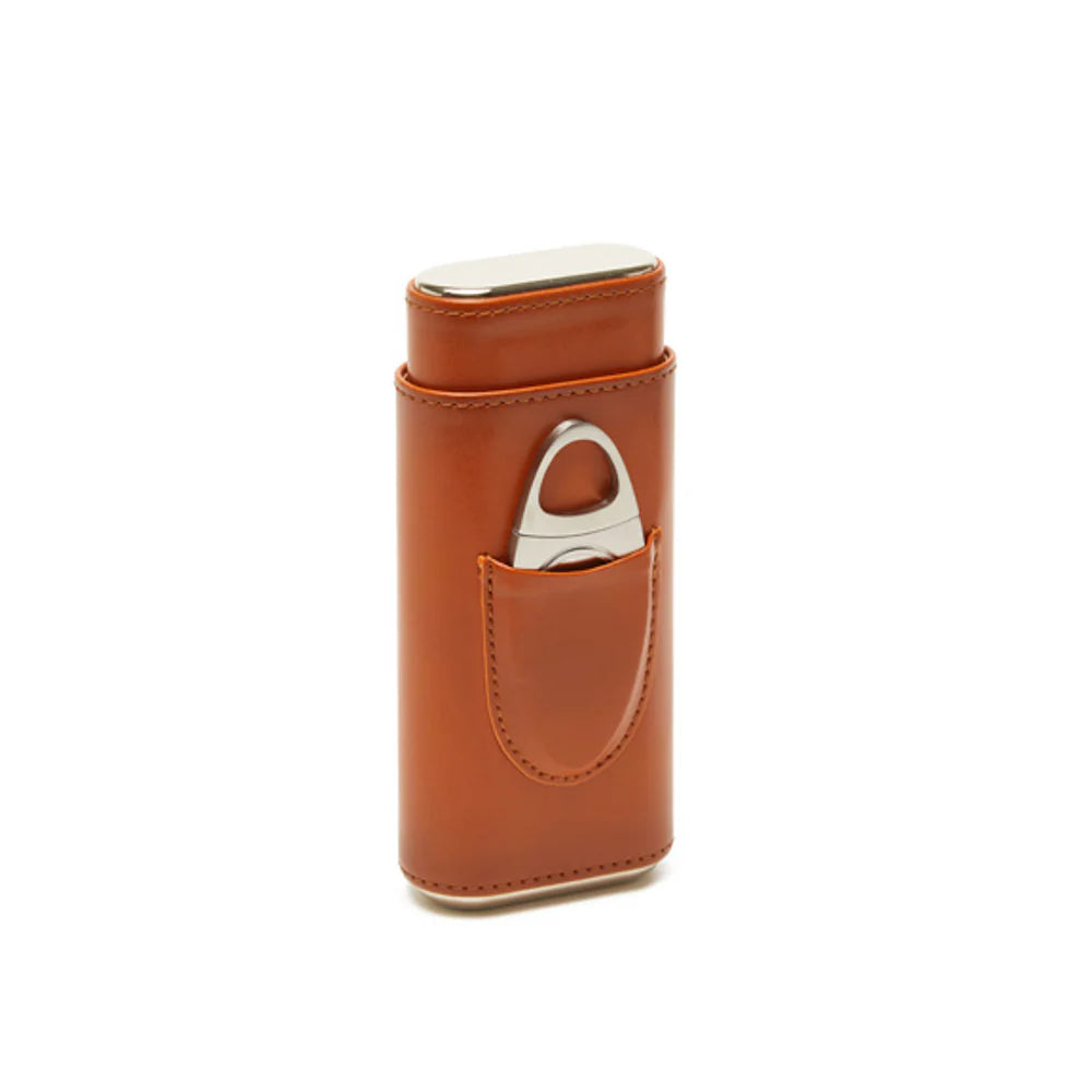 Ashton 3-Cigar Leather Case with Cutter Brown