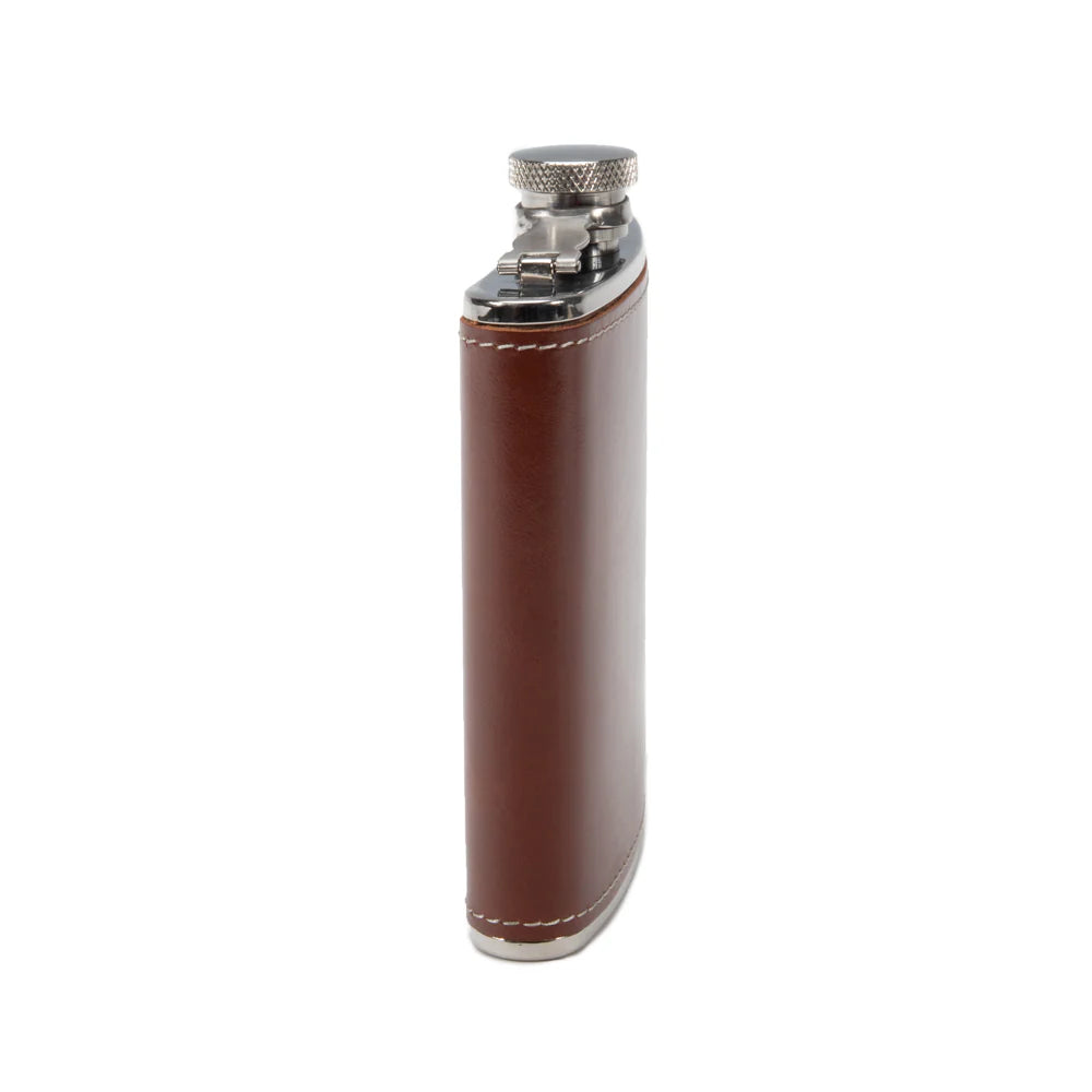 Keep it Personal Flask w/White Stitching 8oz Brown