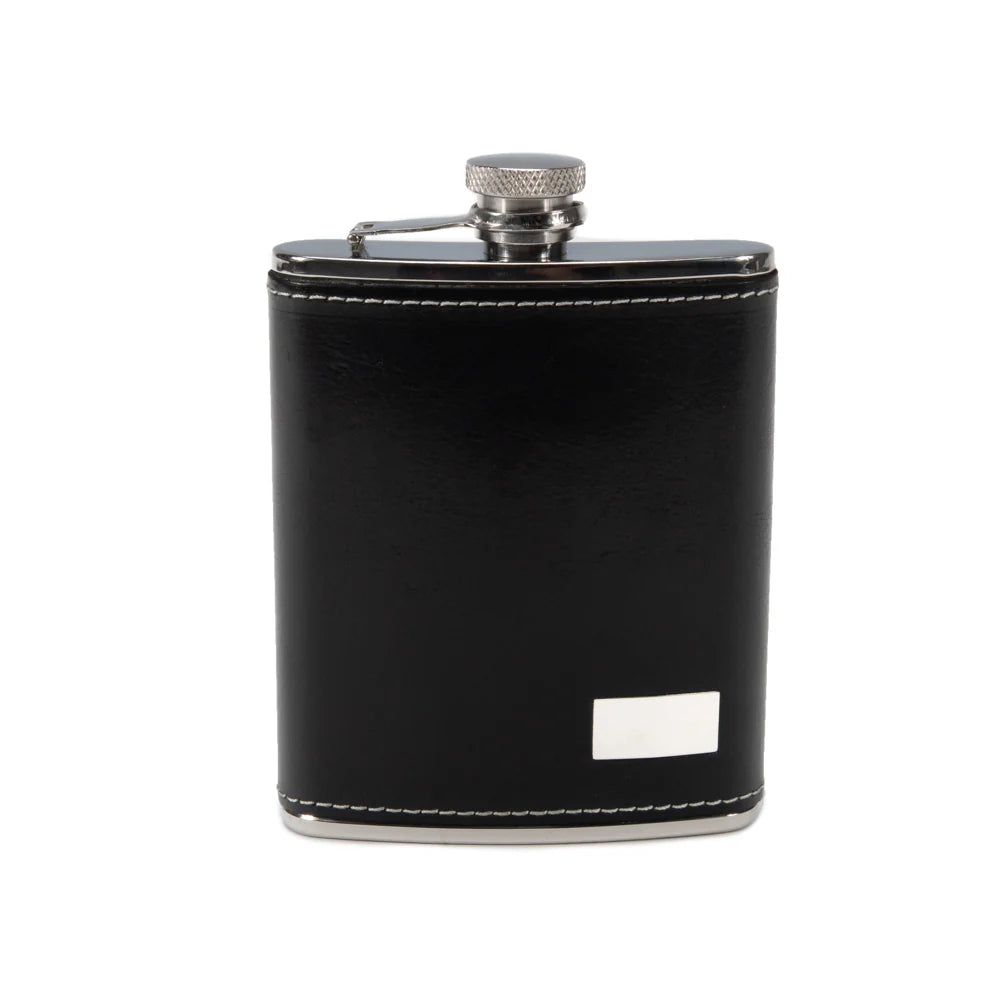 Keep it Personal Flask w/White Stitching 8oz Black