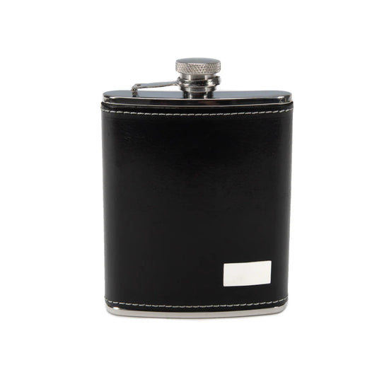 Keep it Personal Flask w/White Stitching 8oz Black
