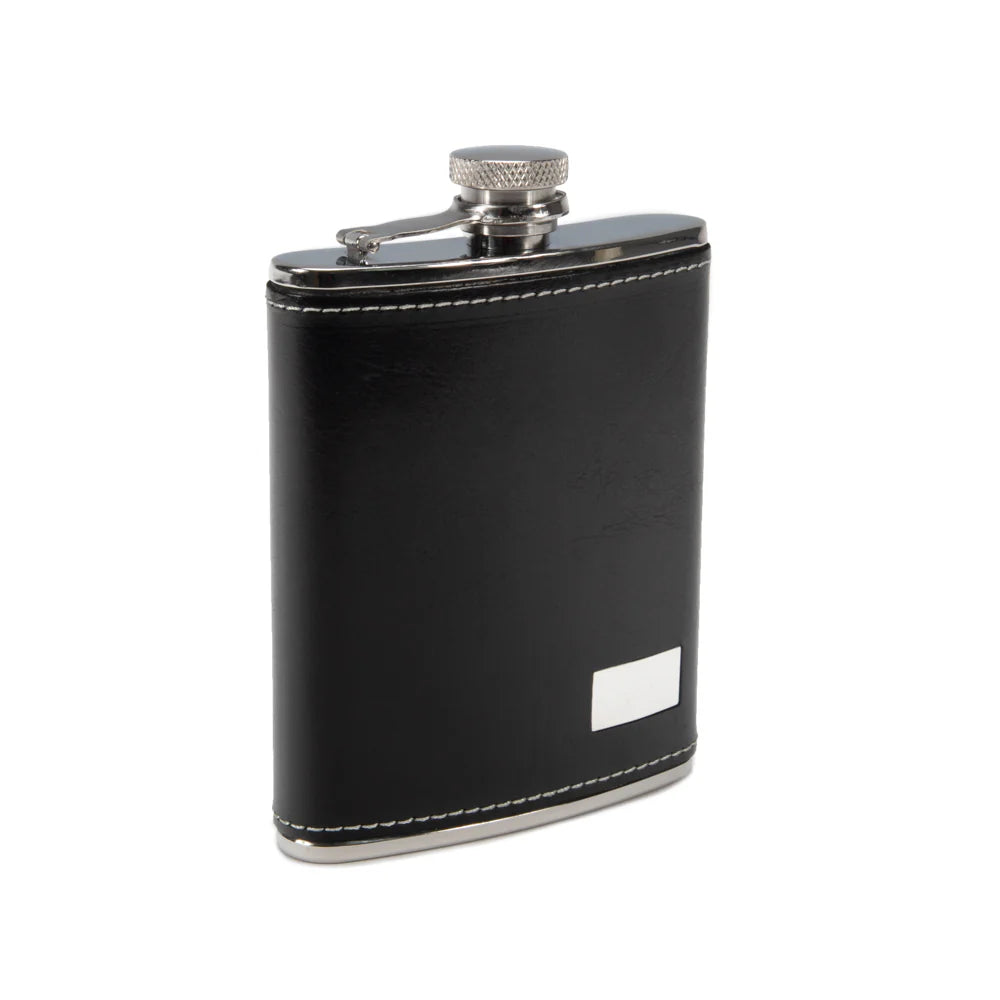 Keep it Personal Flask w/White Stitching 8oz Black