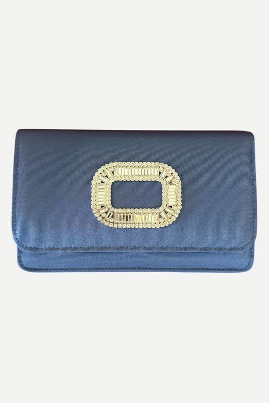 Navy Faille Ruby Rhinestone Buckle