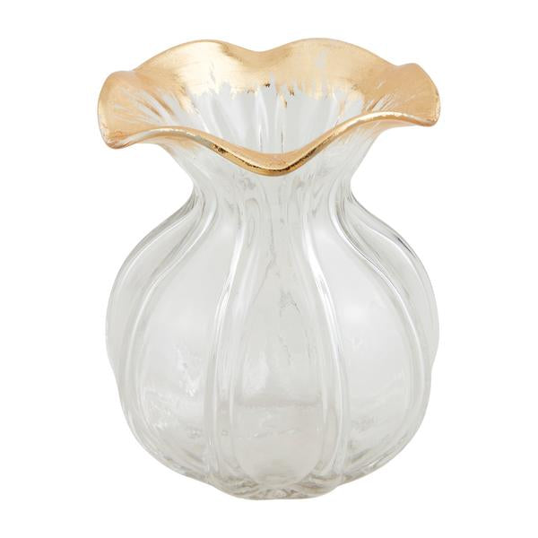 Sm Ruffled Gold Glass Vase