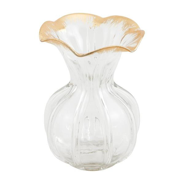 Lg Ruffled Gold Glass Vase
