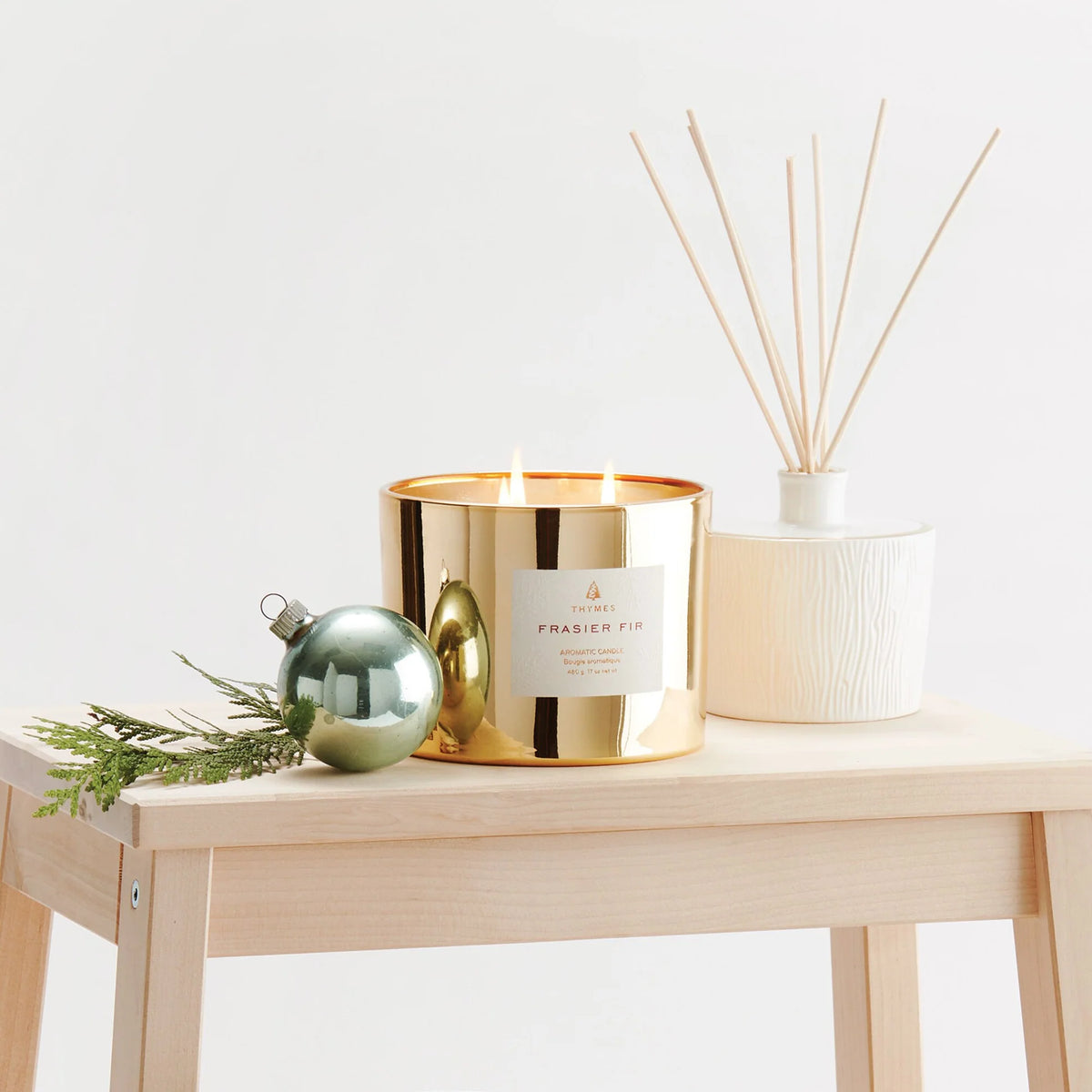 17 oz 3-Wick Gold Gilded Poured Candle, Frasier Fir