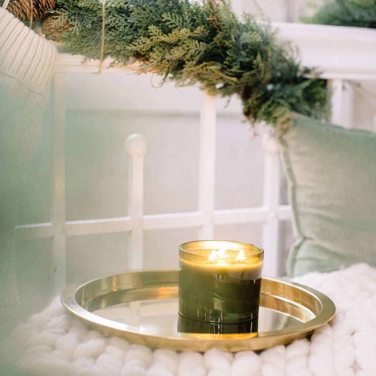 17 oz 3-wick Green Gilded Poured Candle, Frasier Fir