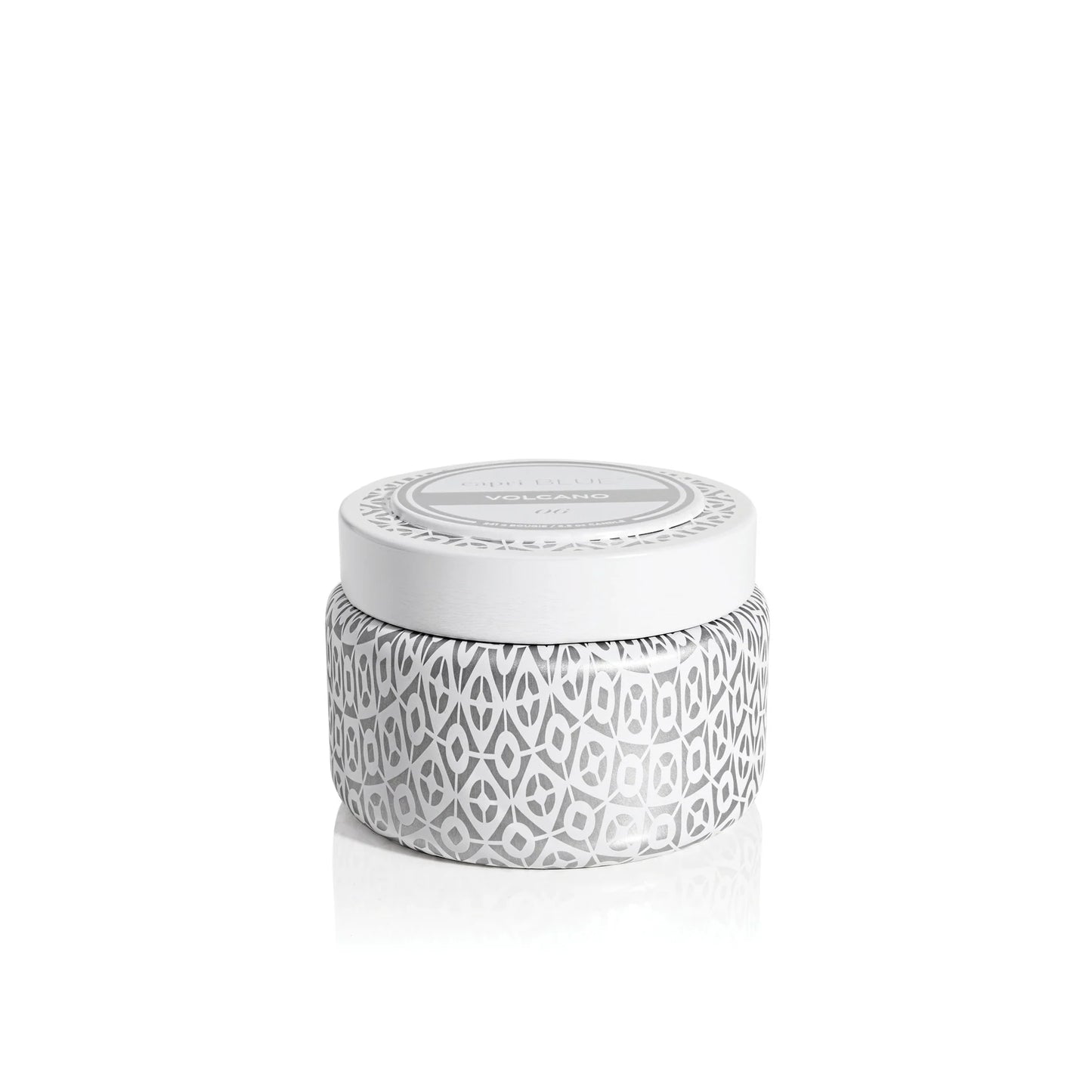 8.5 oz White Printed Travel Tin, Volcano