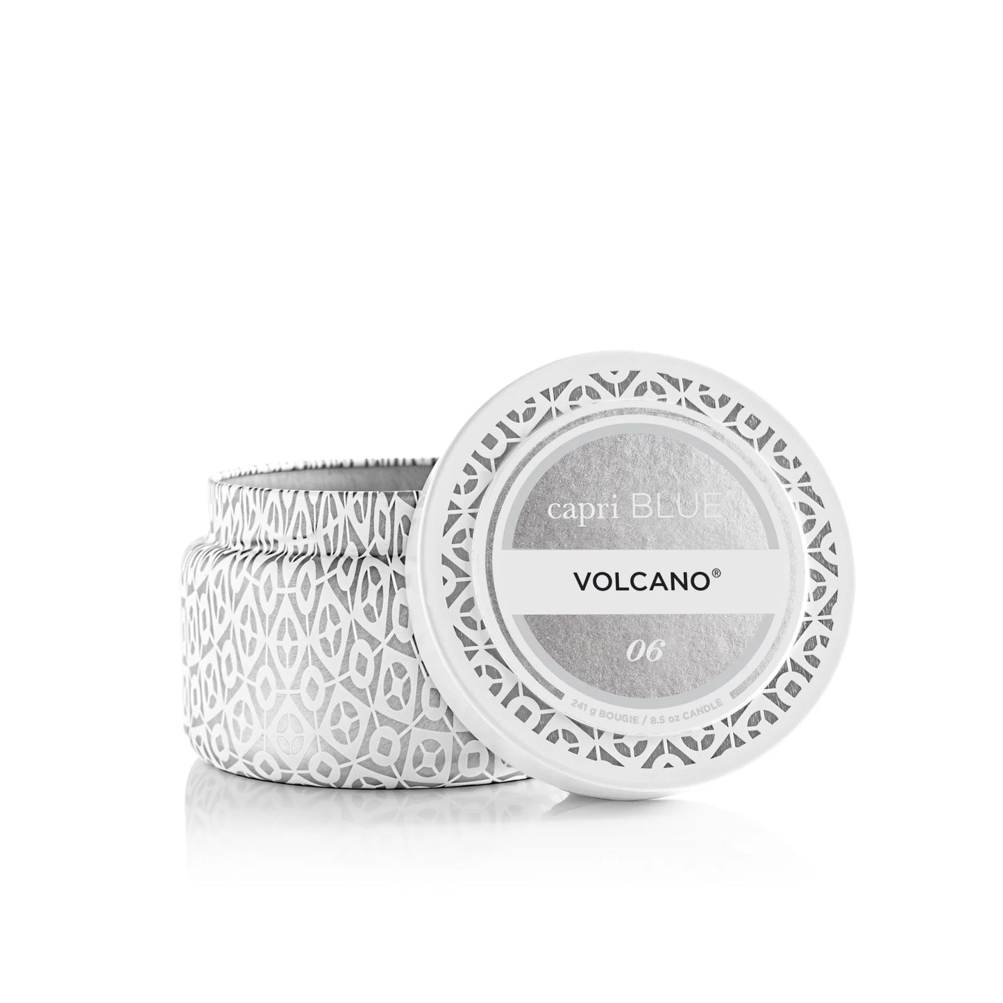 8.5 oz White Printed Travel Tin, Volcano