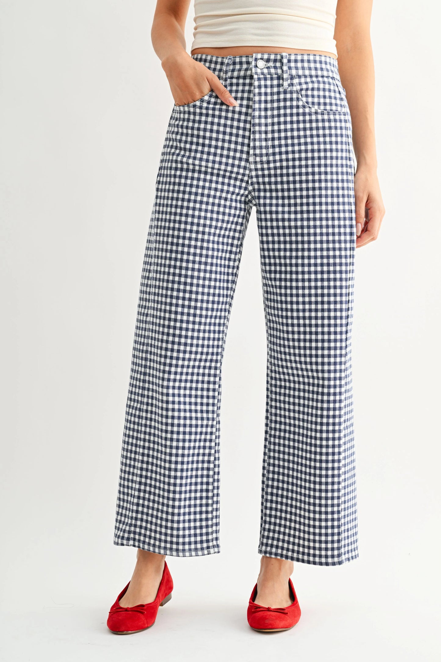 Navy Gingham Barrel Twist Jean