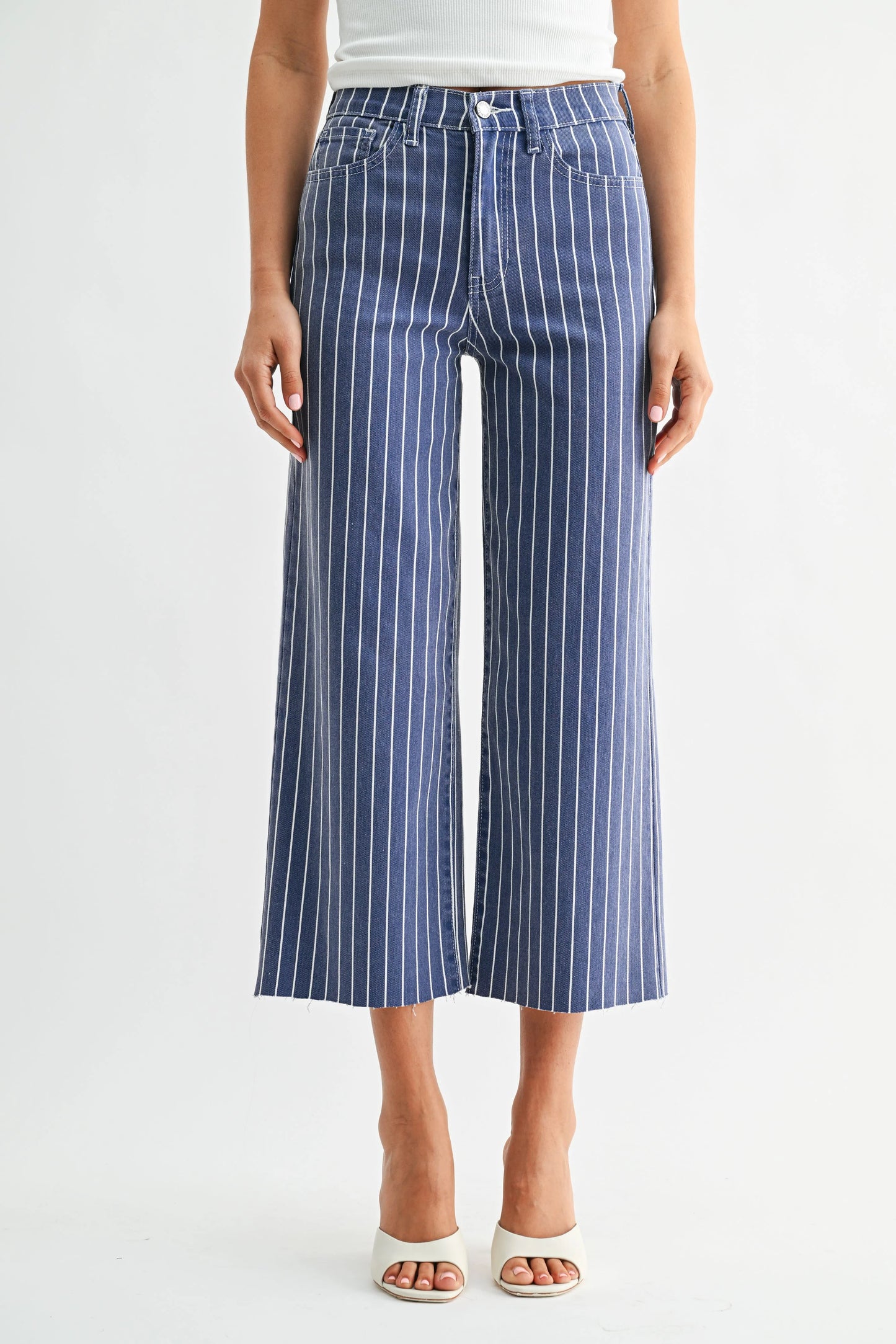 Navy Stripe Scissor Cut Wide Leg