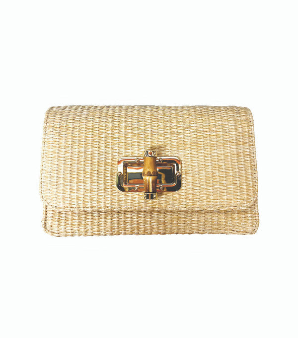 Lily Straw Clutch With Bamboo Toggle
