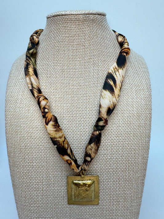Animal Print Necklace with Gold Square Pendant