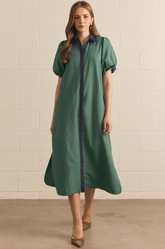 Green Navy Stripe Midi Dress