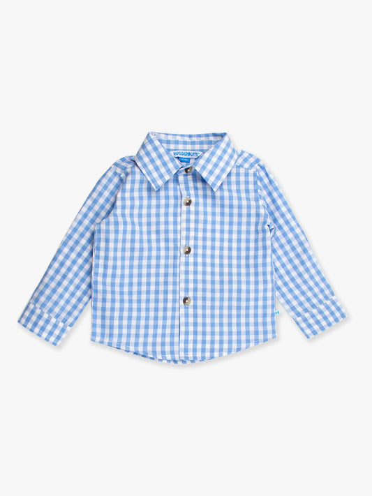 Boys Classic Periwinkle Blue Gingham Long Sleeve Button Down Shirt