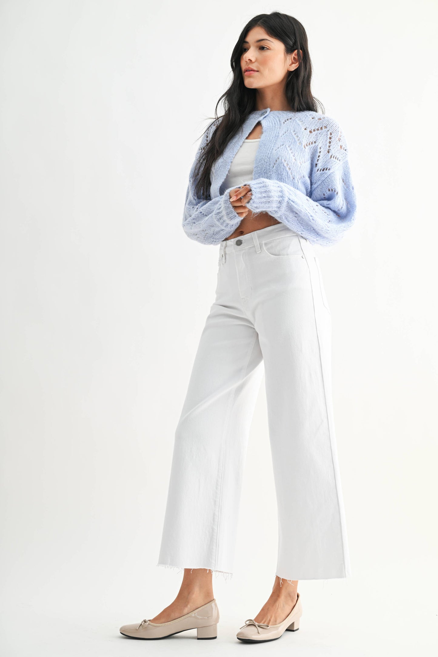 White Scissor Cut Wide Leg Jean