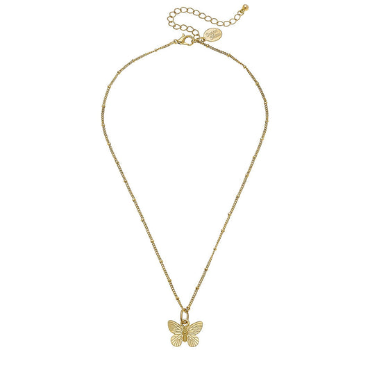 Gold Butterfly on Beaded Chain Necklace