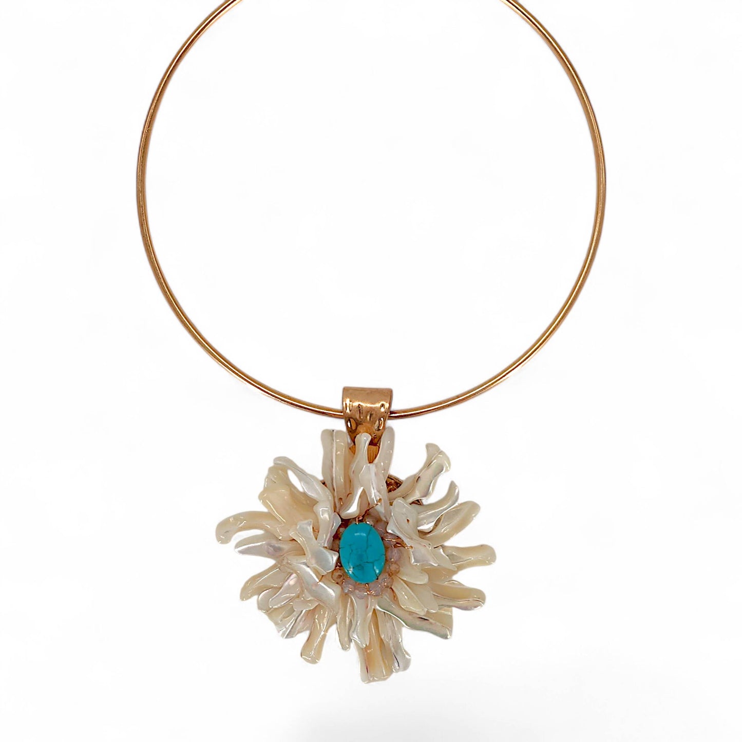 Chunky White Shell Flower and Turquoise Necklace